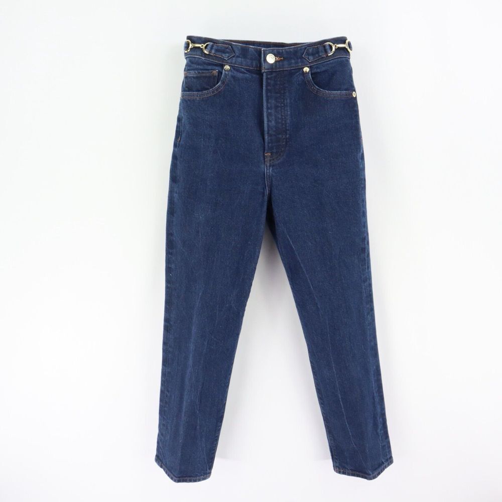 Express Mom Jeans Super High Rise Womens 2 Blue Dark Wash Denim Buckles Pockets